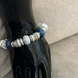 handmade Elegant Silver and Blue Beaded Bracelet